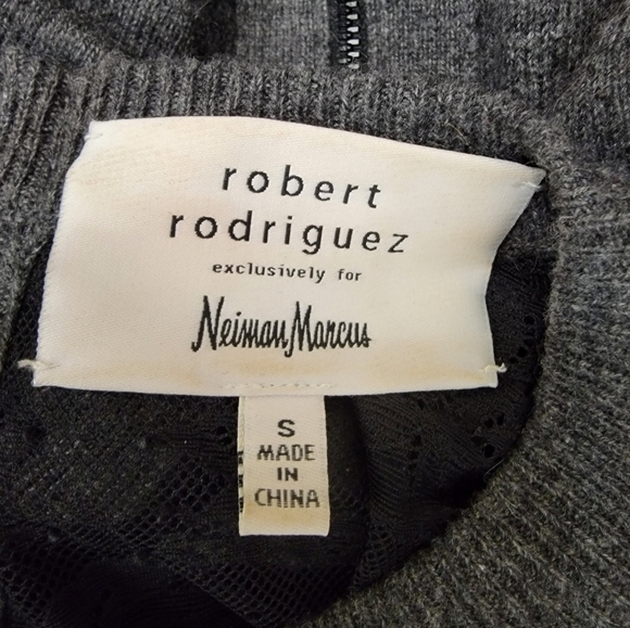 Robert Rodriguez Sz S Cashmere Sweater Thin Crewneck Lace Embroidered Longline - Picture 9 of 12